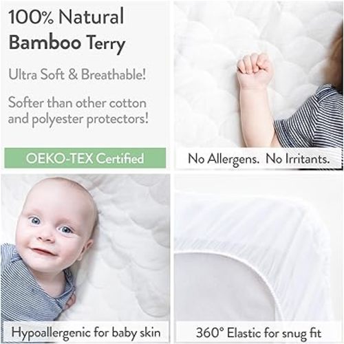 Joey + Joan Waterproof Bassinet Mattress Pad Cover Compatible with Baby Delight Beside Me Dreamer Bassinet – 2 Pack Quilted Mattress Protector Made from Ultra Soft Bamboo Viscose Terry – 21" x 33"