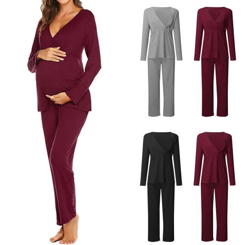 APEXFWDT Womens Maternity Nursing Pajama Set Long Sleeves Breastfeeding Sleepwear Comfy Hospital Pregnancy Pjs Set