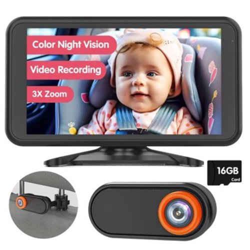 Baby Car Camera 5.2" Monitor Full-Color Night Vision HD Video Recording TF Card