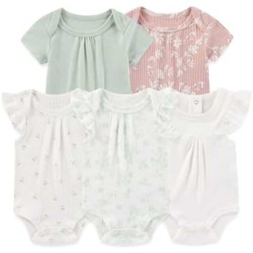 Four Seasons Baby Boy Girl Bodysuits 5-Pack Cotton Comfort Short Sleeve Baby Clothes Soft Infant Outfits