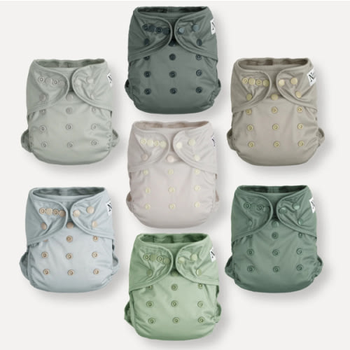 Nora’s Nursery Cloth Cover Diapers 7 Pack with 7 Inserts & 1 Wet Bag - Morning Dew