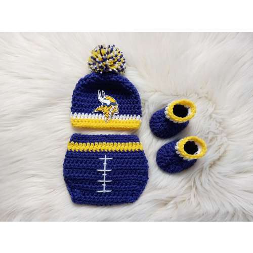 Football Baby Crochet Hat and Diaper Cover - Baby Photo Prop - Baby Shower Gift - Baby Football Hat - Baby Outfit - Preemie to 6 Months- Baltimore Ravens
