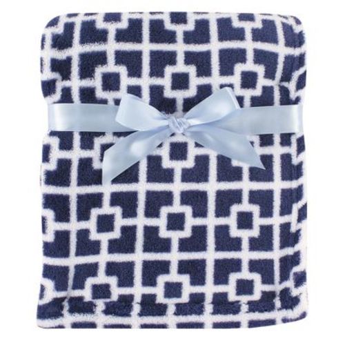 Luvable Friends Baby Boy Coral Fleece Blanket, Navy Trellis, One Size