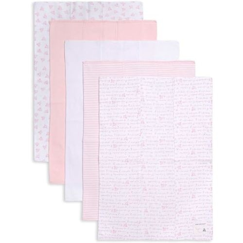 Burts Bees Baby Infant Burp Cloths, 100% Organic Cotton Extra Absorbent Soft Fabric Drool Cloths, 5-Pack Newborn Must-Have Essential Large Burping Cloths, One Size 17 x 11.75 Inches