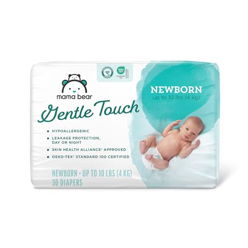Amazon Brand - Mama Bear Gentle Touch Diapers, Hypoallergenic, Newborn, 30 Count, White
