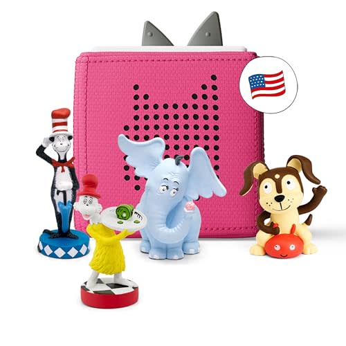 Toniebox Audio Starter Set with Cat in The Hat, Sam-l-Am, Horton Hears a Who!, and Playtime Puppy - Listen, Learn, and Play with One Huggable Little Box - Pink