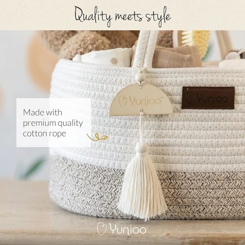 Yunioo Diaper Caddy Organizer│Changing Table Nursery Organizer│Diaper Storage for Car & Travel│Sturdy Tote Bag for Diapers and Wipes│Toys Bag│Baby Changing Basket│White Beige