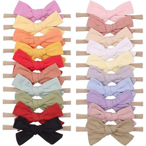 20pcs Baby Girls Cotton Hair Bows Headbands Nylon Hair Bands Elastic Hair Accessories for Newborn Kids Infants Toddlers