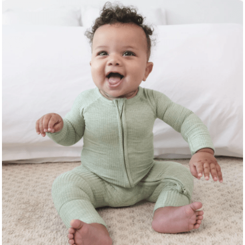 Heather Sage Ribbed Zippy - Little Sleepies