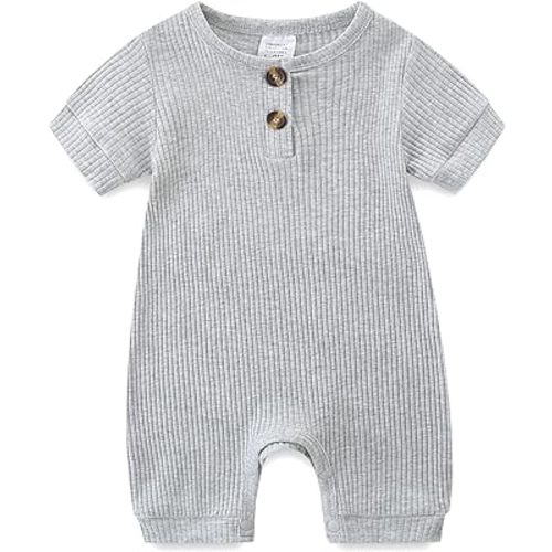Unisex Newborn Baby Romper Ribbed Onesie Infant Long/Short Sleeve Jumpsuit