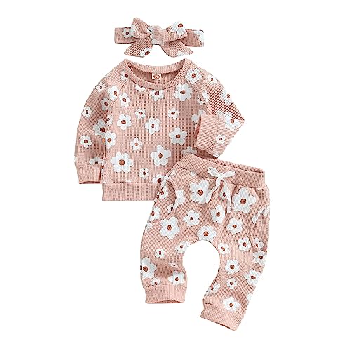 Toddler Baby Girl Fall Winter Clothes Newborn Infant Floral Pullover Sweatshirt T-Shirts+Pants 3PCS Outfits Set