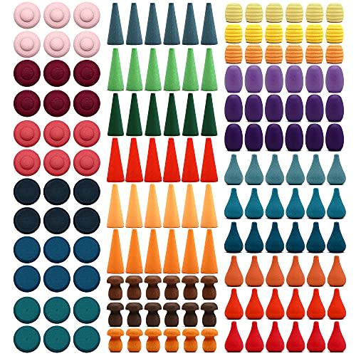 Candywood Large Set Rainbow Color Style Wooden Loose Parts Sensory Play Toys, 7 Shapes, 27 Colors, Rainbow Stacker Nesting Toys (162 PCS)