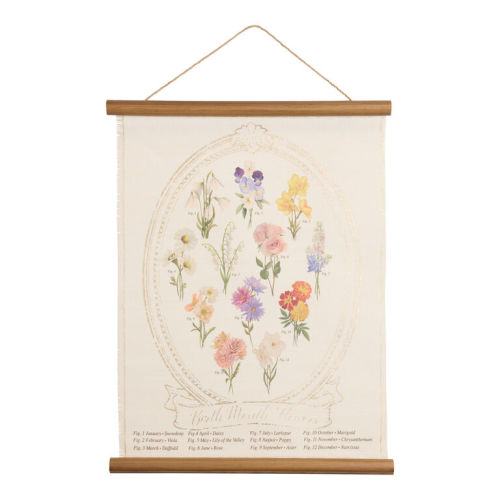 Birth Month Flower Linen Scroll Wall Hanging