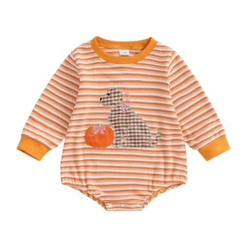 Gaono Halloween Baby Clothes Newbron Boy Girl Striped Waffle Jumpsuit Romper Pumpkin Embroidery Bodysuit Fall Clothes