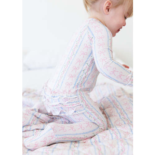 Bamboo Convertible Romper | Vintage Bow Print | Baby & Toddler Girl
