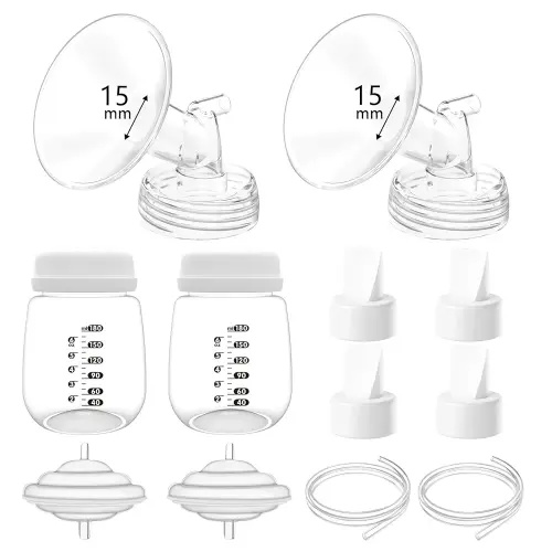 15mm Pump Parts Compatible with Spectra S1/S2/9 Plus,Spectra Replacement Pump Parts,Full Set Replace Include 15mm Flange, Duckbill Valve, Backflow Protector, Tubing and Bottle