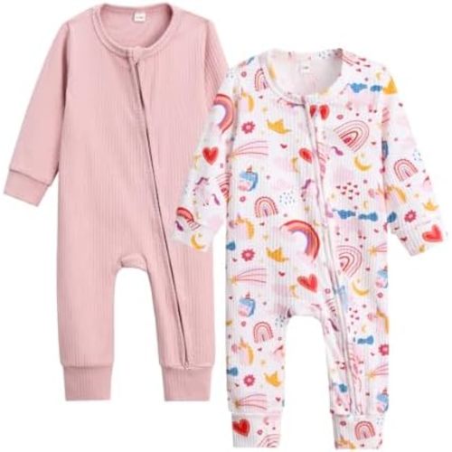 Bafeicao Unisex Baby Boy Girl 2/3 Pack Rompers Long Sleeve 2 Way Zipper One Piece Jumpsuits Clothes Sets