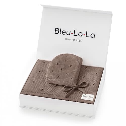Baby Gift Set - Organic Cotton Newborn Blanket Essentials, Newborn boy Gifts, Baby boy Gifts for Baby Shower (Pointelle - Milk Chocolate)