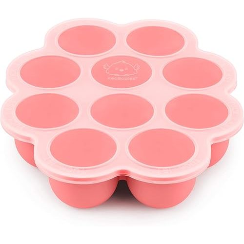 KeaBabies Silicone Food Freezer Trays with Lid, 2oz x 10 Pods Baby Food Storage Containers, Easy Puree Meal Prep, Breast Milk Silicone Freezer Molds, Dishwasher,Microwave Safe,BPA-Free(Blossom)