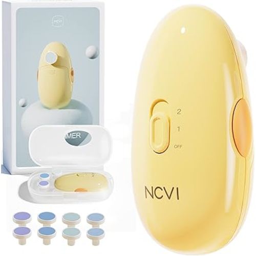 NCVI Baby Nail Trimmer Electric, Baby Nail File, Safe Baby Nail Clippers, Trim and Polish Set for Newborn Baby Infant Toddler Kids, Fingernails Care, Grooming & Manicure kit, 8 Grinding Heads, Yellow