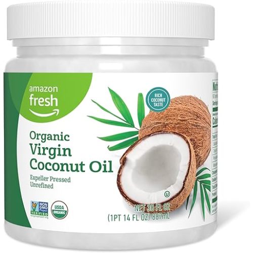 Amazon Fresh, Organic Virgin Coconut Oil, 30 Fl Oz (Previously Happy Belly, Packaging May Vary)