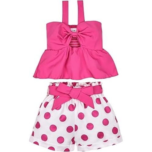 Baby Girl Clothes Summer Cute Outfits Infant Bow Strap Tank Top + Baby Girl Short set 3 Months-4 Years
