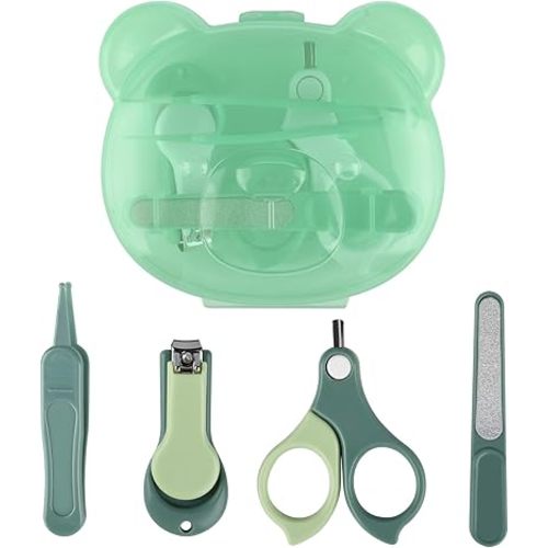 Baby Nail Kit, Baby Manicure Kit and Pedicure Kit with Cute Bear Shape Case, 4-in-1 Kit with Baby Nail Clipper, Scissor, Nail File & Tweezer for Newborn, Infant, Toddler, Mothers Day Gifts(Green)