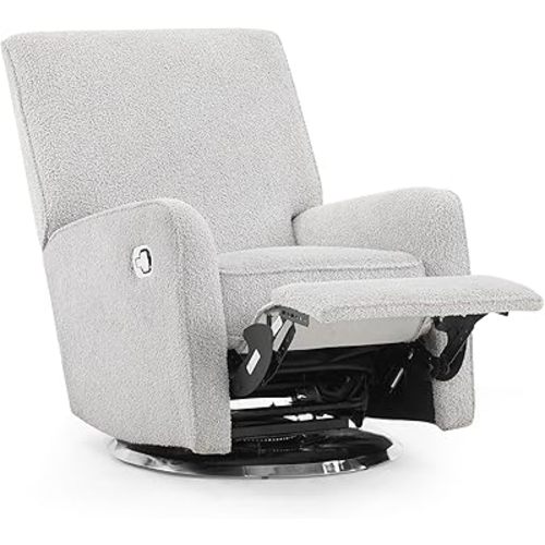 Delta Children Nest Nursery Swivel Recliner - Fabric is GREENGUARD Gold Certified and Oeko-TEX Standard 100 - Upholstered in a Unique Chenille Yarn for Blanket Like Softness, Fog