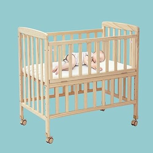 Portable Mini Baby Crib - Convertible Baby Cribs with Soft Foam Mattress(33 * 20"),6 Heights Bedside Bassinet Sleeper,Wheeled Bedside Crib Co Sleeper for Small Space,Unpainted
