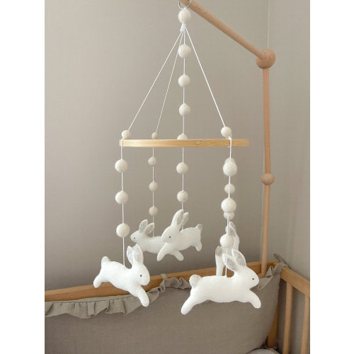 Rabbit baby felt mobile, Rabbit nursery felt mobile, Rabbit crib felt mobile, Bunny nursery mobile, Bunny crib mobile, Neutral crib mobile