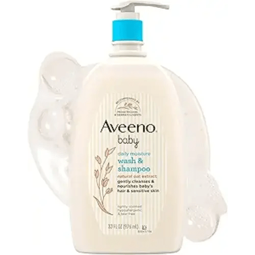Aveeno Baby Daily Moisture Gentle Baby Body Wash and Shampoo with Oat Extract, 2-in-1 Baby Wash & Hair Shampoo, Tear-Free, pH Balanced for Sensitive Skin & Hair, Lightly Scented, Value Size 33 Fl Oz