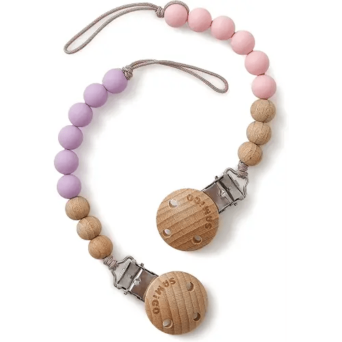SAMiGO Pacifier Clips, silicone and wood - 2 Pack
