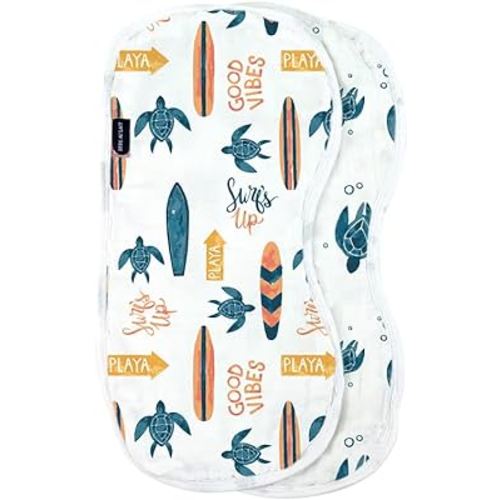 Bebe au Lait Oh So Soft Muslin Baby Burp Cloth Set - Surf and Sea Turtles