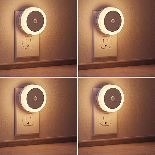 Briignite LED Baby Night Lights Plug into Wall [4Pack], Nightlight with Light Sensors for Kids Room, Bathroom Stair Lights, Hallway Light, Warm White