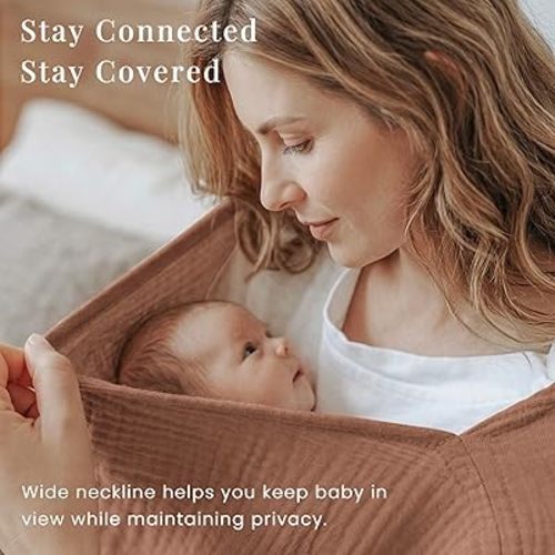 Konssy Muslin Nursing Cover for Breastfeeding, 360° Full Privacy Breathable 100% Cotton Breastfeeding Cover, Multi-use Carseat Canopy(Chestnut)