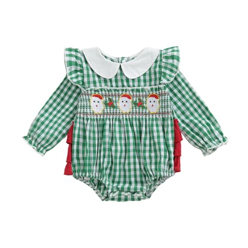 Adobabirl Infant Baby Girl Outfit Newborn Bow Bubble Romper Long Sleeve Embroidery Jumpsuit Cute Smocked Clothes