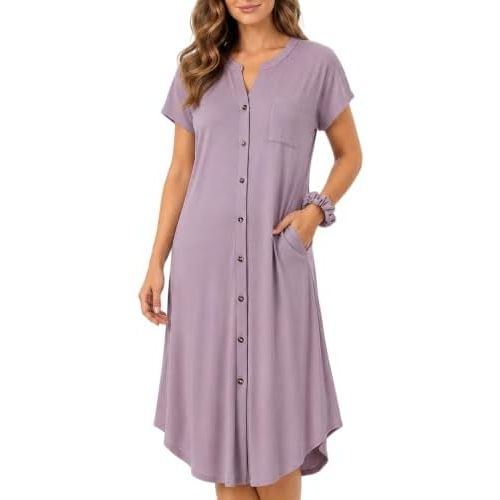 PATPAT Nightgowns for Women, Button Down Sleep Dress with Pockets