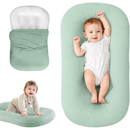 Infant Support Cushion for Newborn, Portable Tummy Time Mat | With Removable Green Cover, Soft Breathable, Lightweight for Home and Travel, Supervised Use Only, Baby Essentials Gift
