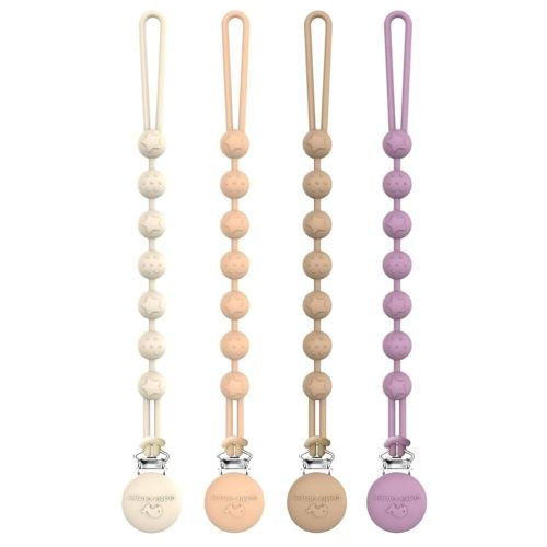 Cuddle Campus Silicone Pacifier Clip Holder with One Piece Design, Pack of 4 Soft Flexible Binky Clips with Texture for Baby Boy and Girl Set 3(6M+)