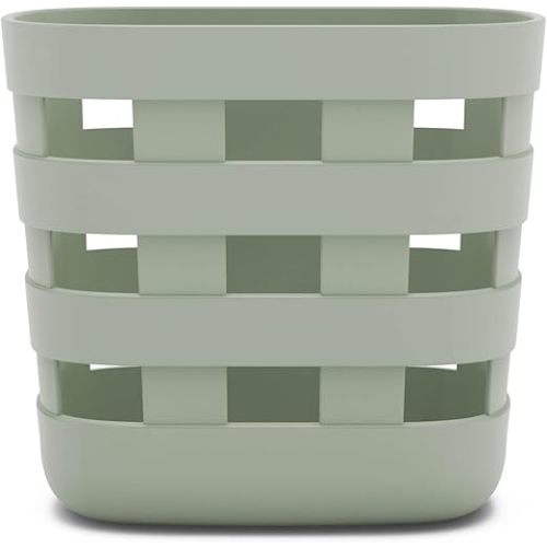 Lalo Bath Time Storage Bin - Keep Items Organized & Dry with Non-Toxic Plastic, Easy Cleanup, Removable Drying Bin, Woven Baby Organizer, Secure Wall Attachment, 9 x 5.5 x 8.5 in - Sage