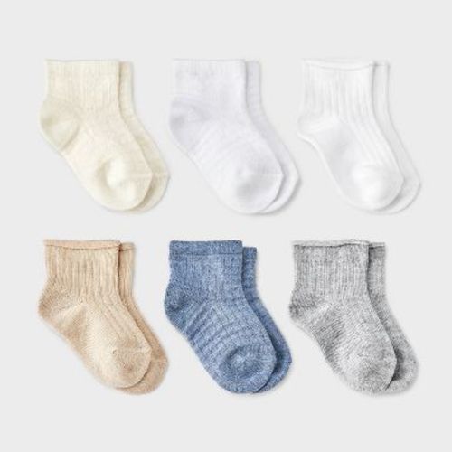Baby 6pk Waffle Ribbed Ankle Socks - Cat & Jack™ 12-24M