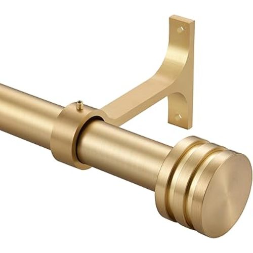 Single Curtain Rods 28-48 Inches,1 inch Heavy Duty Adjustable Window Drapery Rod, Modern Round Decorative Windows Curtains Rods, Brushed Gold