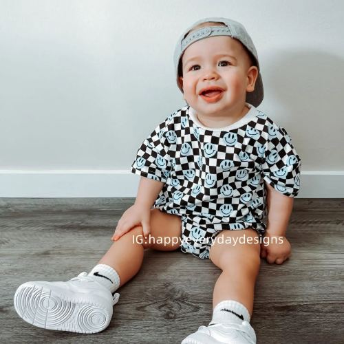 Baby Happy Face Checkered Romper