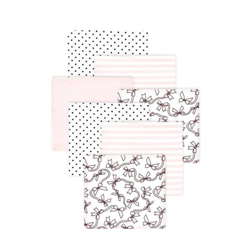 Little Treasure Hudson Baby Cotton Poly Flannel Receiving Blankets Multipack, Pink Bow, 30x30 inches