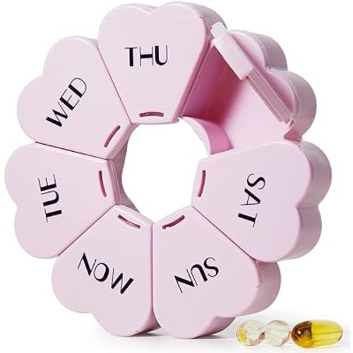 MOLN HYMY Cute Pill Organizer 7 Day, Large Weekly Pill Box, Purple Pink Daily Vitamin Organizer for Fish Oil/Medicine/Supplements