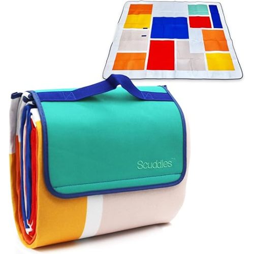 Scuddles Compact Picnic Blanket – Extra Large, 3-Layer Waterproof Outdoor Mat with Built-in Carry Strap, Ideal for Camping, Hiking, Beach Trips, Parks, Outdoor Concerts, and Travel Adventures