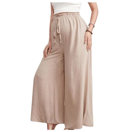 BEAUDRM Women's Maternity Elastic High Waist Pants Knot Front Wide Leg Pregnancy Pants