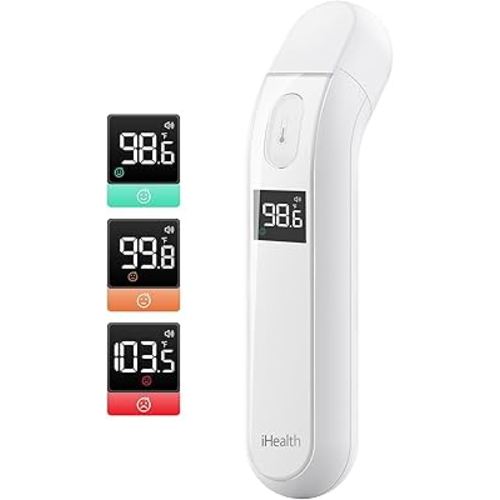 iHealth Digital Thermometer for Adults and Kids - Infrared Forehead Thermometer with Color Fever Indicator - Touchless, Fast, Accurate Results in 1 Second - Silent Mode, Easy-to-use for Home - PT2L
