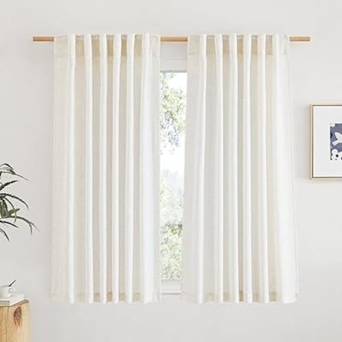 NICETOWN Natural Linen Curtains 54 inches Long for Nursery, Rod Pocket & Back Tab Privacy Window Treatments Light Filtering Drapes for Bedroom/Bathroom, 52" W x 54" L, 2 Panels
