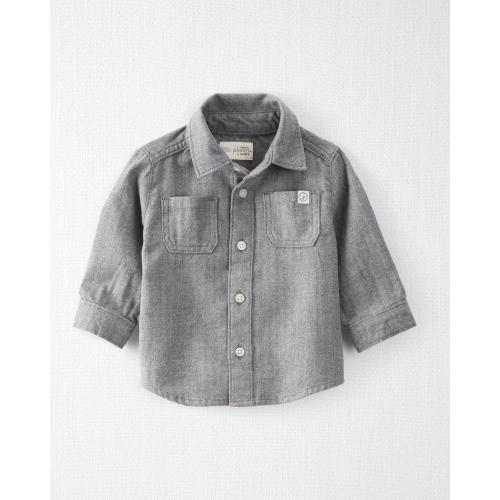 Baby Organic Cotton Herringbone Button-Front Shirt - Style,Heather Grey